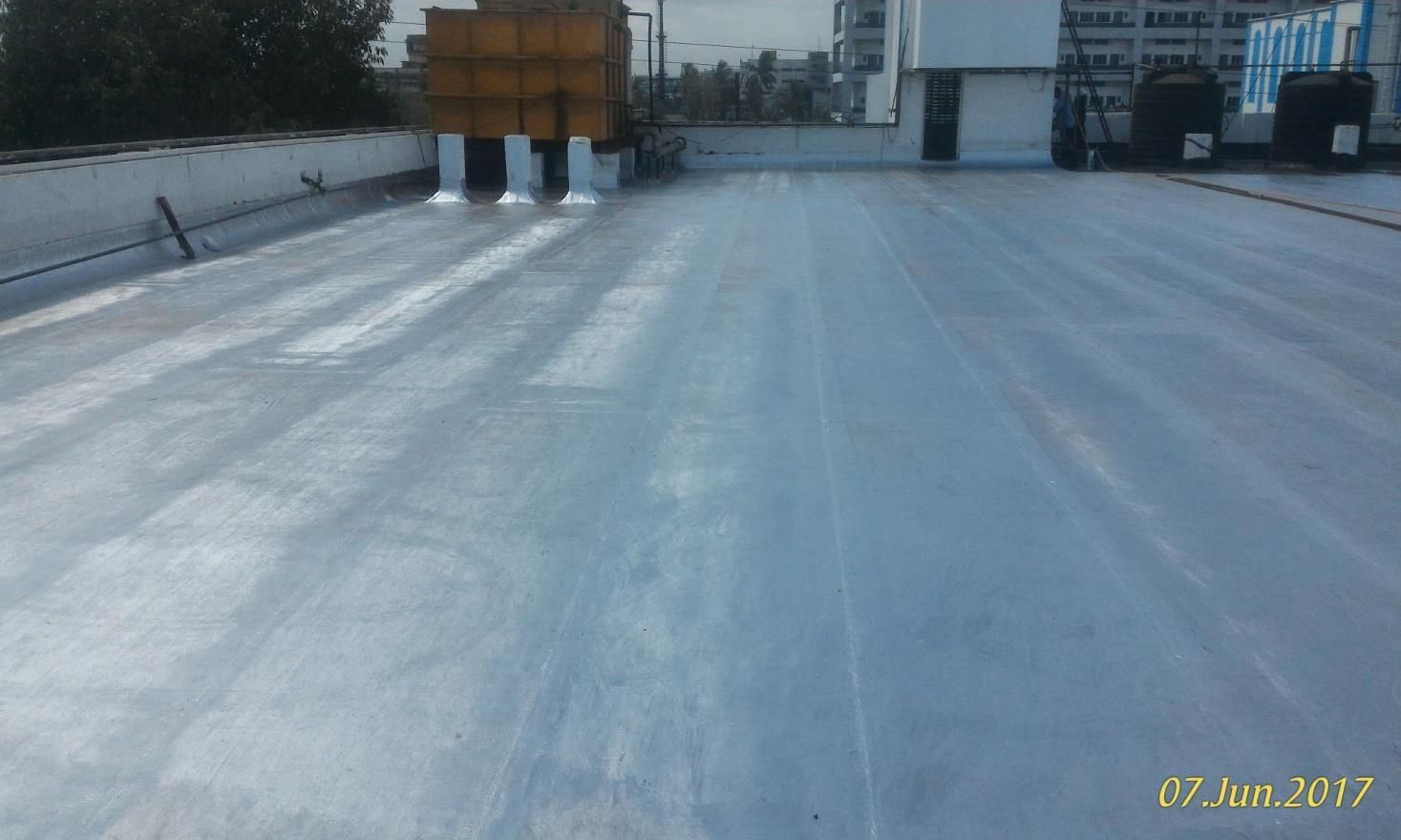 Terrace waterproofing membrane applied over a large roof